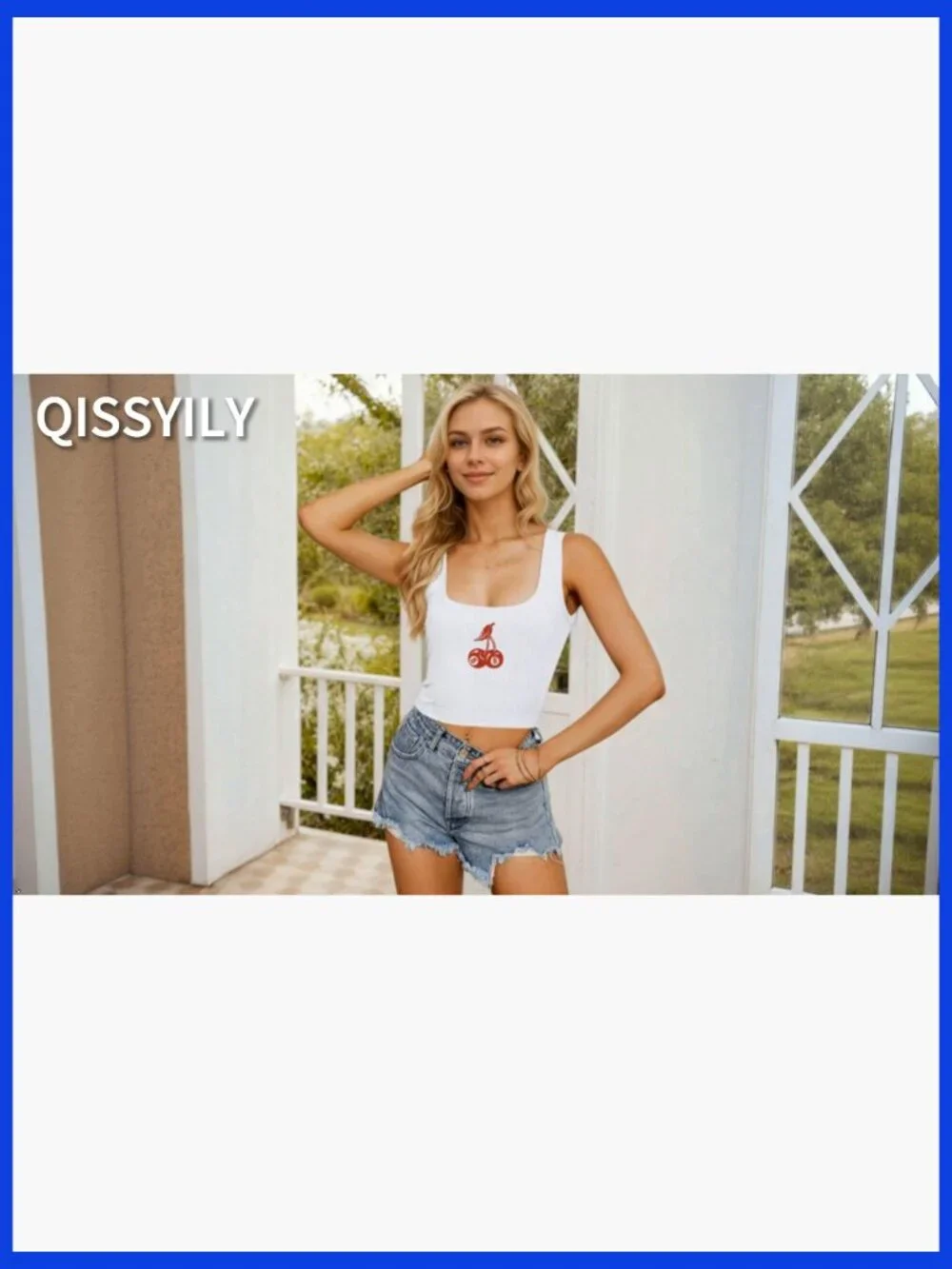 Cherry 8-Ball Graphic Ribbed Cropped Tank Top, Sleeveless Y2K Summer Tee - Picture 7 of 7